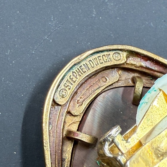 Stephen Dweck 1.5" Earrings - Sterling Bronze Cameo & Pearl Drop Clip-On - Picture 7 of 7